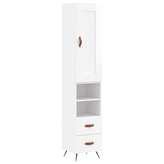 Highboard Højglans Hvid 34,5x34x180 cm Træmateriale