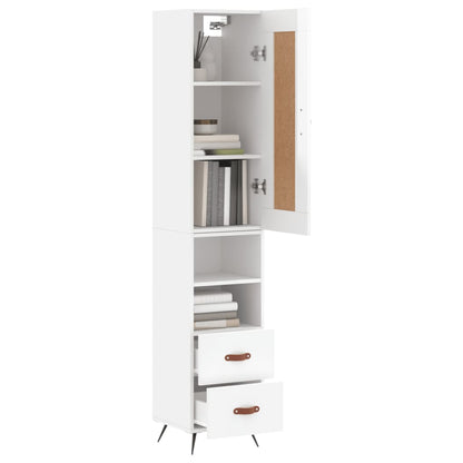 Highboard Højglans Hvid 34,5x34x180 cm Træmateriale