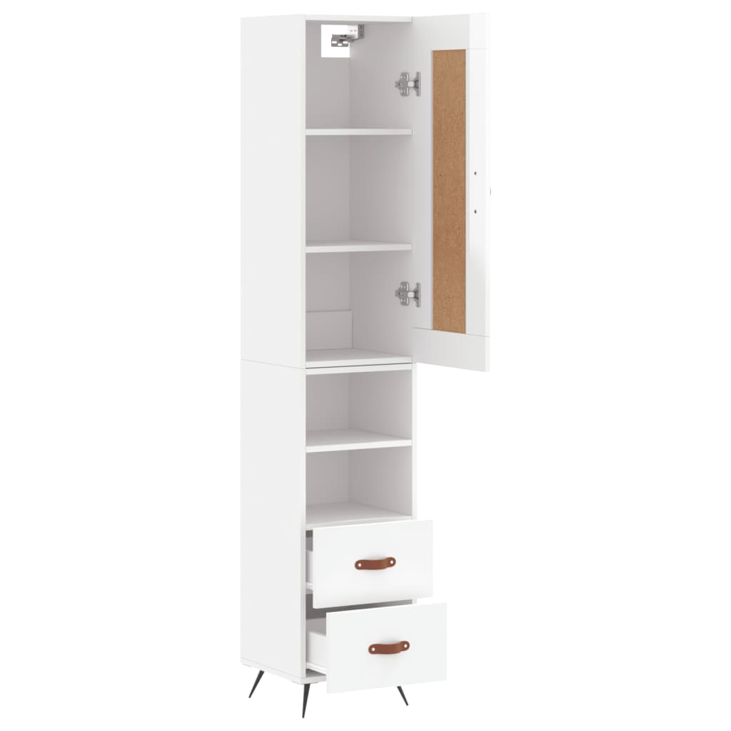 Highboard Højglans Hvid 34,5x34x180 cm Træmateriale