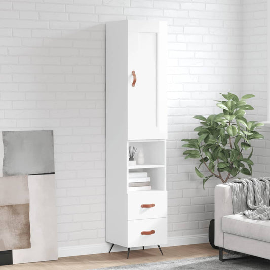 Highboard Højglans Hvid 34,5x34x180 cm Træmateriale