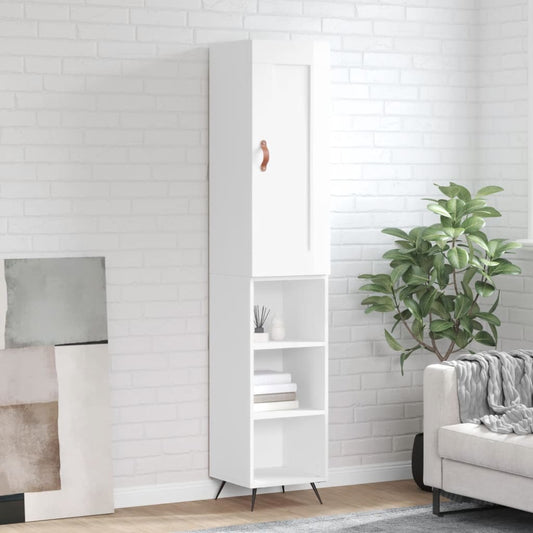 Highboard Højglans Hvid 34,5x34x180 cm Træmateriale