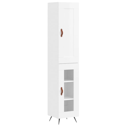 Highboard Højglans Hvid 34,5x34x180 cm Træmateriale