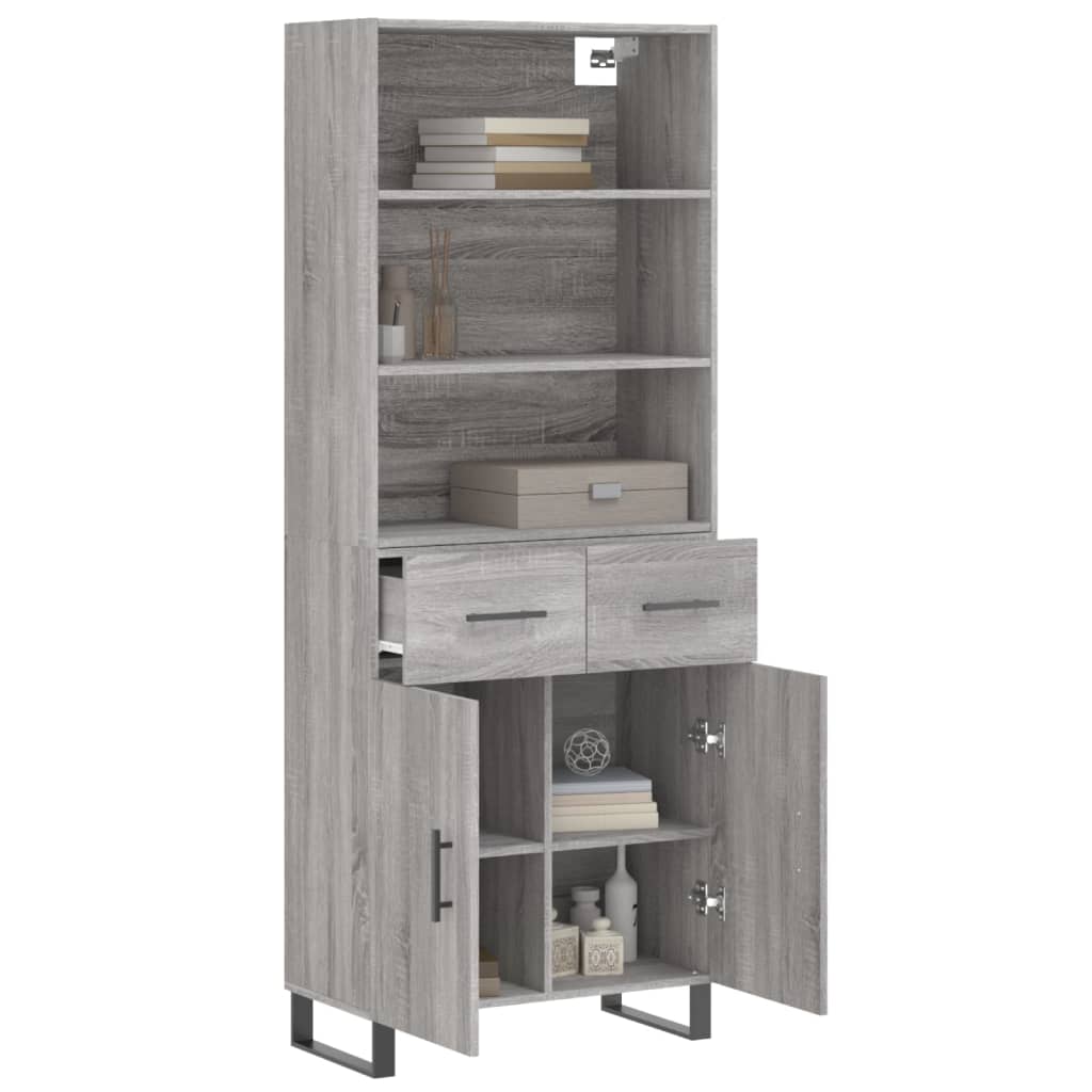 Highboard Grau Sonoma 69,5x34x180 cm Holzwerkstoff