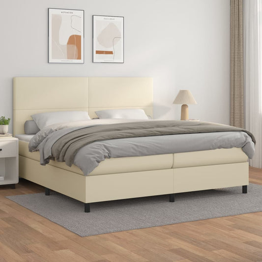 Boxspringbett mit Matratze Creme 200x200 cm Kunstleder