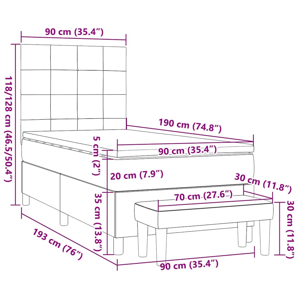 Boxspringbett mit Matratze Taupe 90x190 cm Stoff