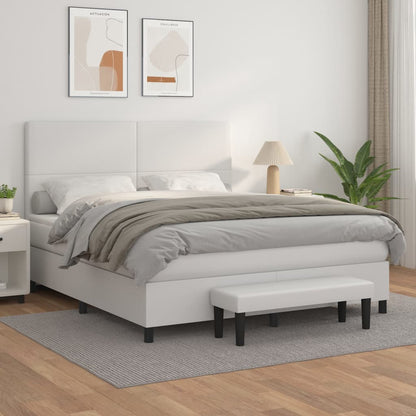 Boxspringbett mit Matratze Weiß 180x200 cm Kunstleder