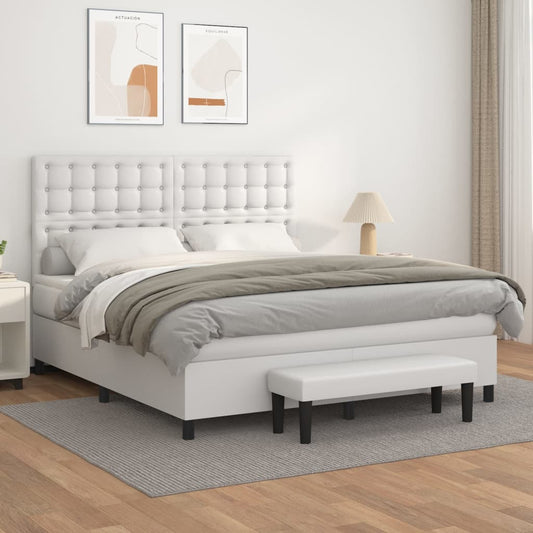 Boxspringbett mit Matratze Weiß 180x200 cm Kunstleder