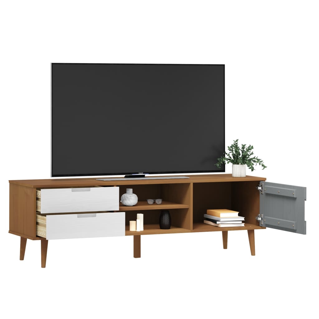 TV-Schrank MOLDE Braun 158x40x49 cm Massivholz Kiefer