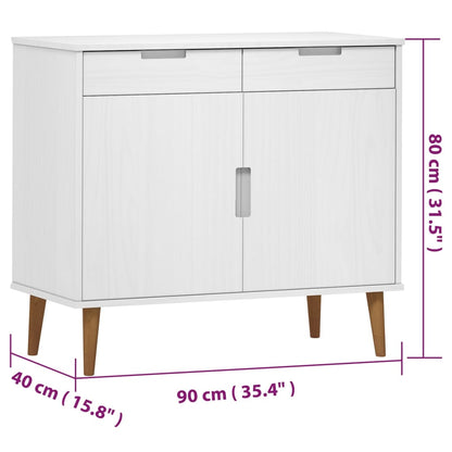 Sideboard MOLDE Weiß 90x40x80 cm Massivholz Kiefer
