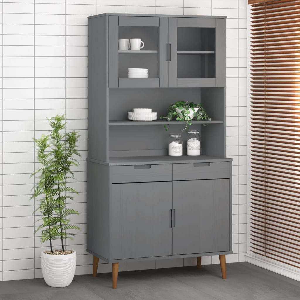 Highboard top MOLDE Grå 90x35x100 cm massiv fyrretræ