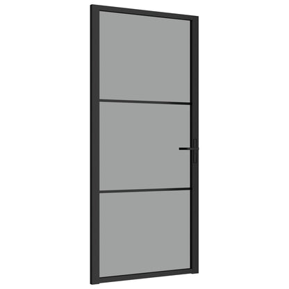 Innentür 93x201,5 cm Schwarz ESG-Glas und Aluminium
