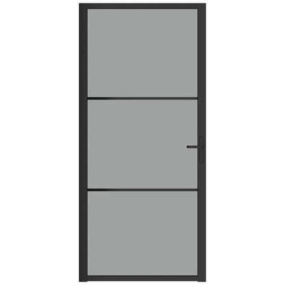 Innentür 93x201,5 cm Schwarz ESG-Glas und Aluminium