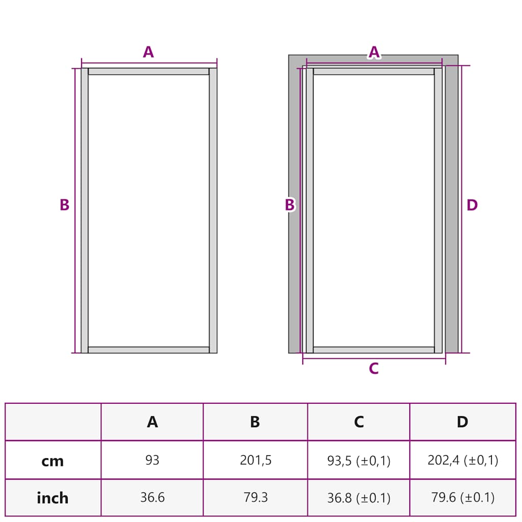 Innentür 93x201,5 cm Weiß Mattglas und Aluminium
