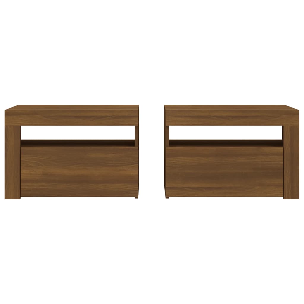 Nachttische 2 Stk. mit LEDs Braun Eiche 60x35x40 cm