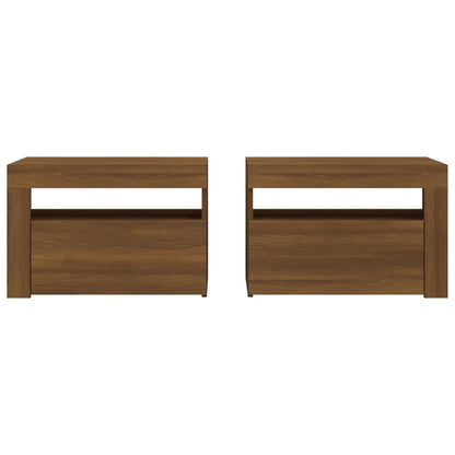 Nachttische 2 Stk. mit LEDs Braun Eiche 60x35x40 cm