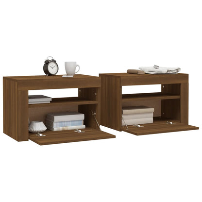 Nachttische 2 Stk. mit LEDs Braun Eiche 60x35x40 cm