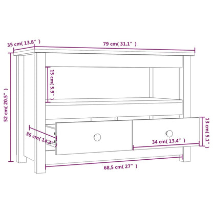 TV-Schrank Weiß 79x35x52 cm Massivholz Kiefer