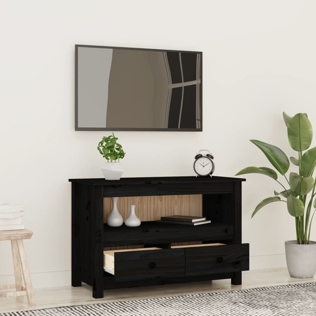 TV-skab Sort 79x35x52 cm Massiv Fyr
