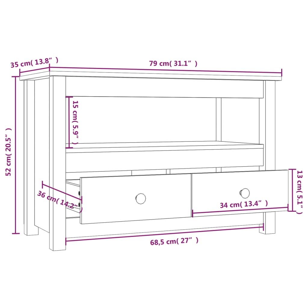 TV-skab Sort 79x35x52 cm Massiv Fyr