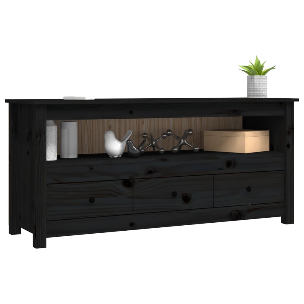 TV-skab Sort 114x35x52 cm Massiv Fyr