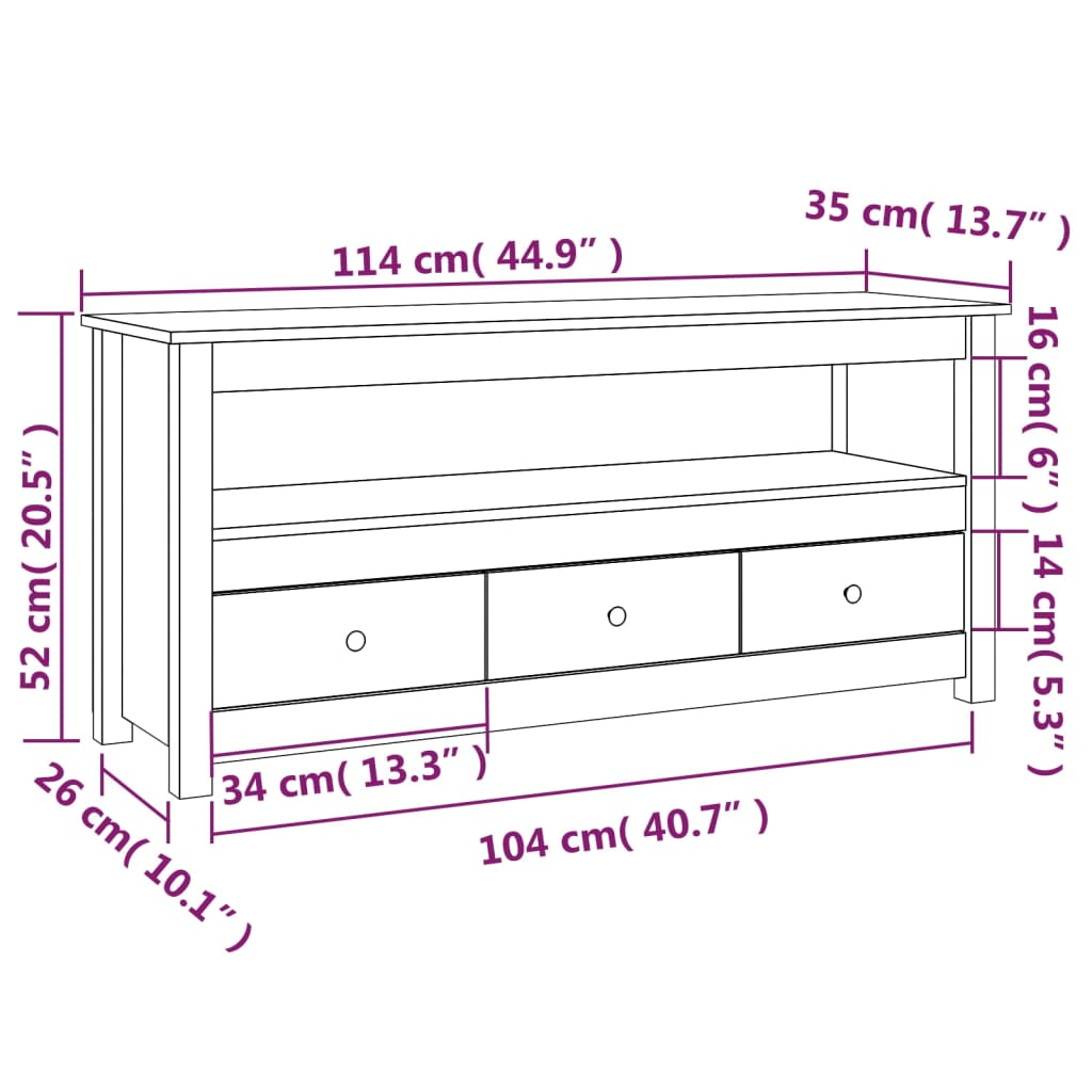 TV-skab Sort 114x35x52 cm Massiv Fyr