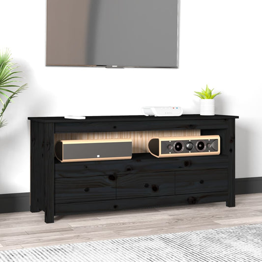 TV-skab Sort 114x35x52 cm Massiv Fyr