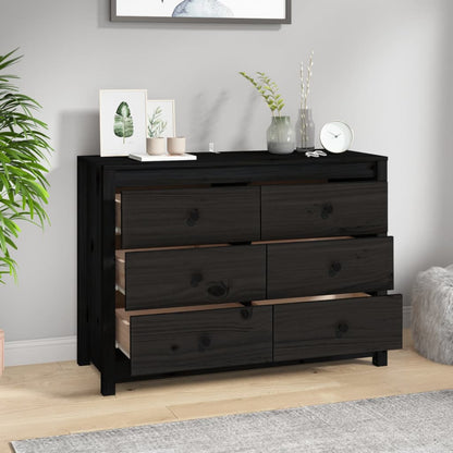 Beistellschrank Schwarz 100x40x72 cm Massivholz Kiefer