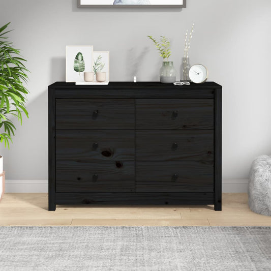 Beistellschrank Schwarz 100x40x72 cm Massivholz Kiefer
