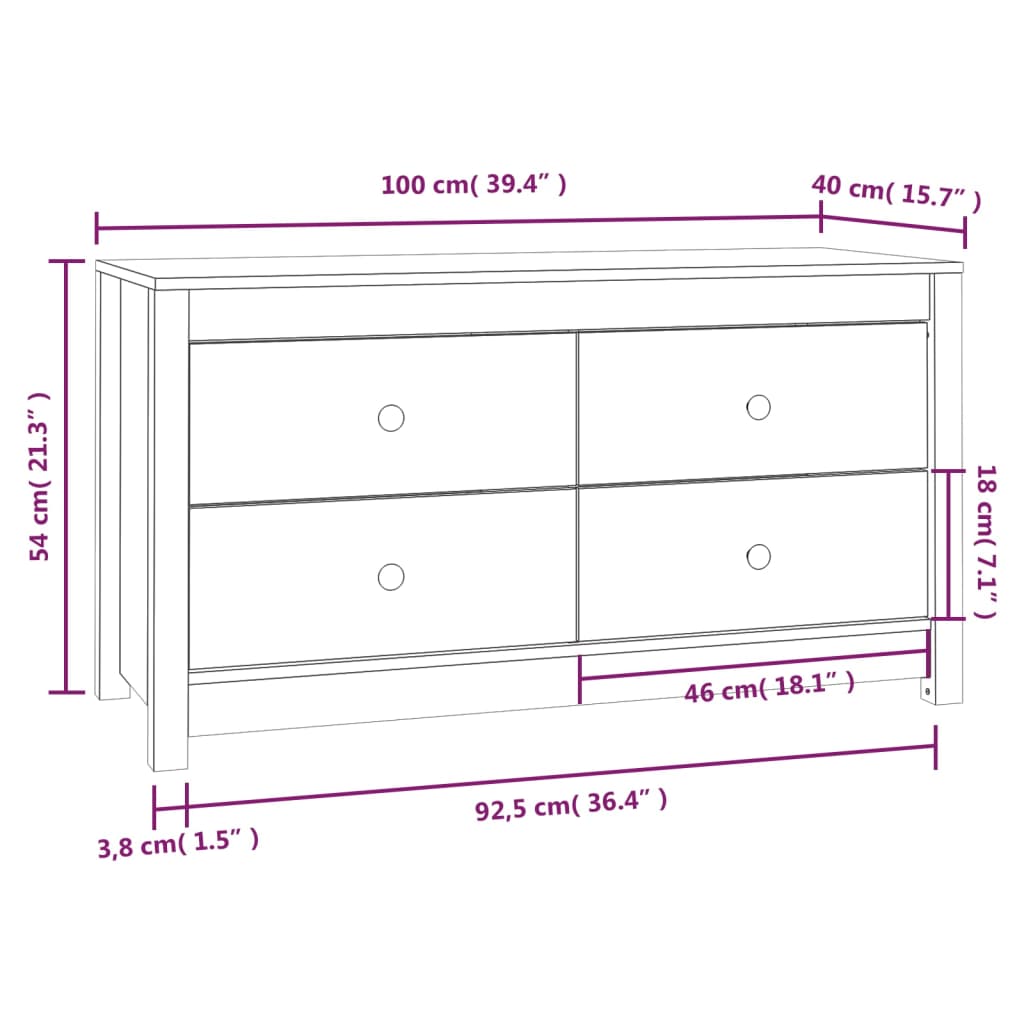 Beistellschrank Honigbraun 100x40x54 cm Massivholz Kiefer