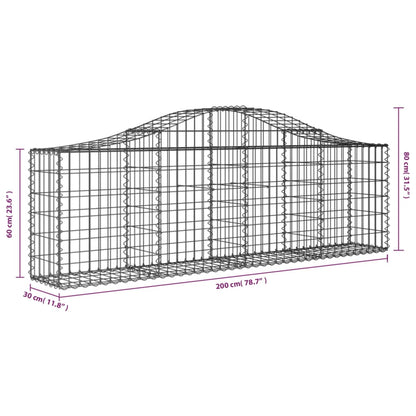Gabionen mit Hochbogen 30 Stk. 200x30x60/80 cm Verzinktes Eisen