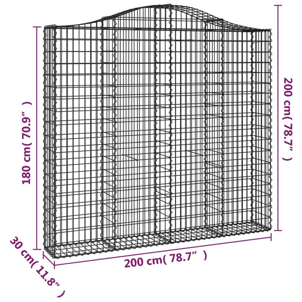 Gabionen mit Hochbogen 11 Stk 200x30x180/200cm Verzinktes Eisen