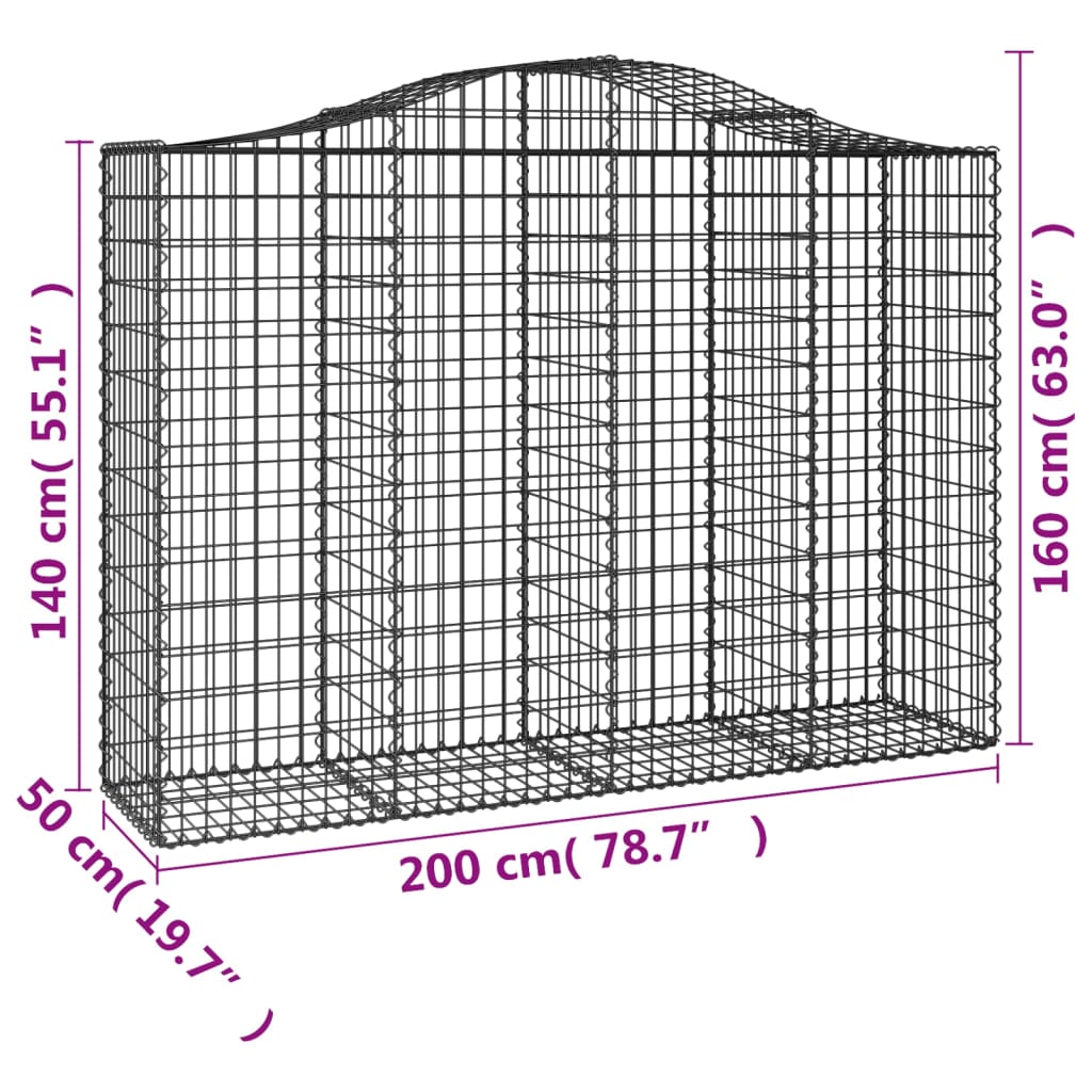 Gabionen mit Hochbogen 30Stk. 200x50x140/160cm Verzinktes Eisen