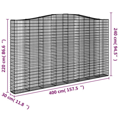 Gabionen mit Hochbogen 6 Stk. 400x30x220/240cm Verzinktes Eisen