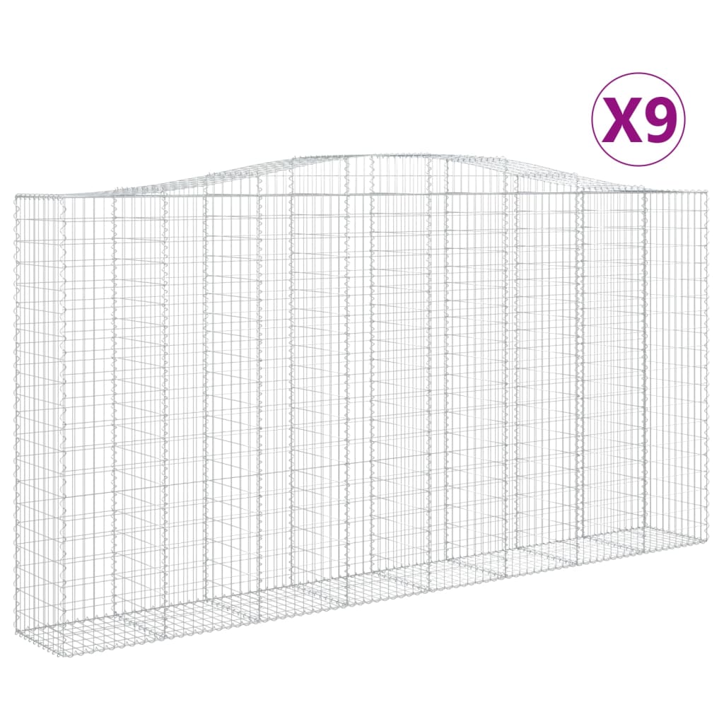 Gabionen mit Hochbogen 9 Stk. 400x50x200/220cm Verzinktes Eisen