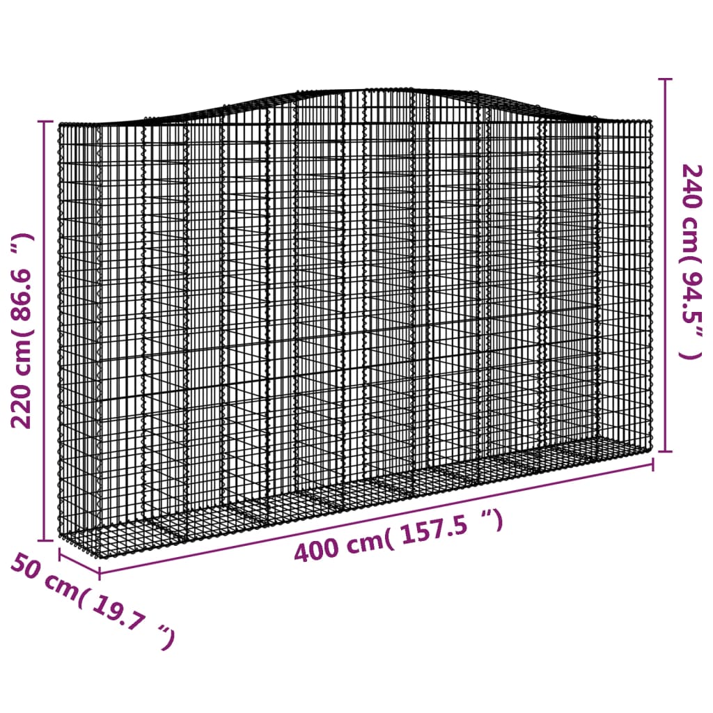 Gabionen mit Hochbogen 7 Stk. 400x50x220/240cm Verzinktes Eisen