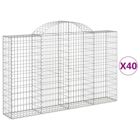 Gabionen mit Hochbogen 40Stk. 200x30x120/140cm Verzinktes Eisen
