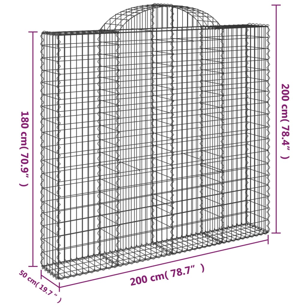 Gabionen mit Hochbogen 11Stk. 200x50x180/200cm Verzinktes Eisen