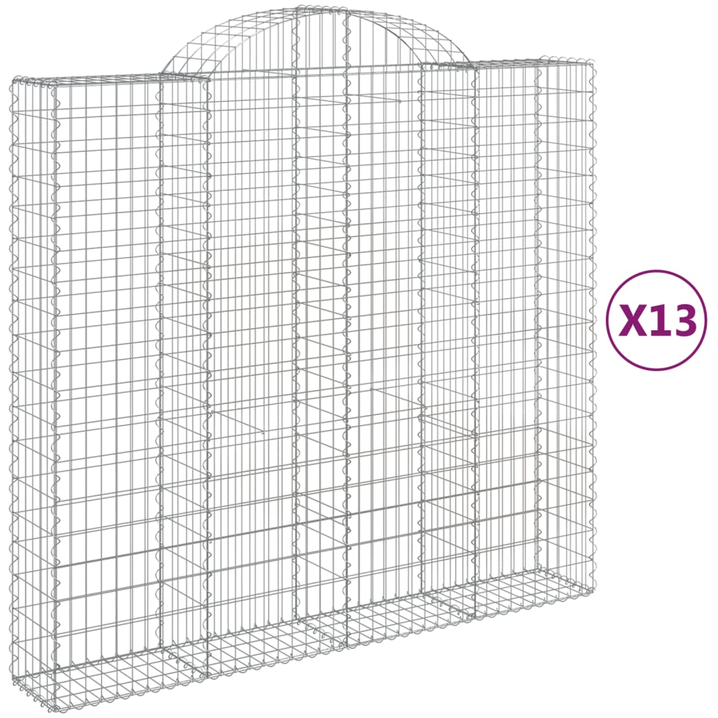 Gabionen mit Hochbogen 13Stk. 200x50x180/200cm Verzinktes Eisen