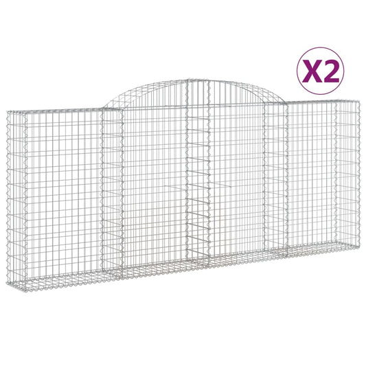 Gabionen mit Hochbogen 2 Stk. 300x30x120/140cm Verzinktes Eisen