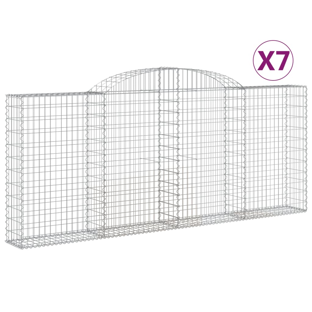 Gabionen mit Hochbogen 7 Stk. 300x30x120/140cm Verzinktes Eisen
