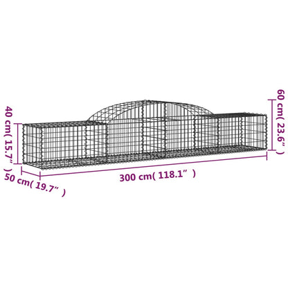 Gabionen mit Hochbogen 10 Stk. 300x50x40/60 cm Verzinktes Eisen
