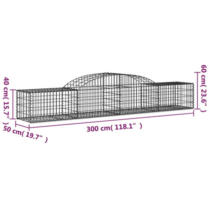 Gabionen mit Hochbogen 17 Stk. 300x50x40/60 cm Verzinktes Eisen