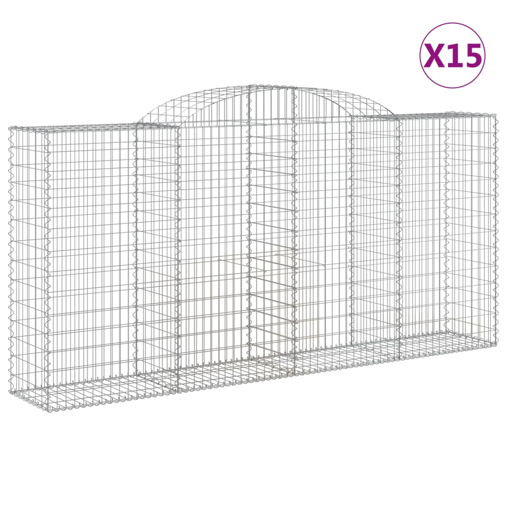 Gabionen mit Hochbogen 15 Stk 300x50x140/160cm Verzinktes Eisen