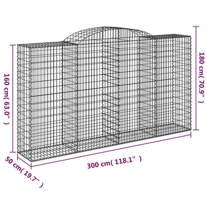 Gabionen mit Hochbogen 3 Stk. 300x50x160/180cm Verzinktes Eisen