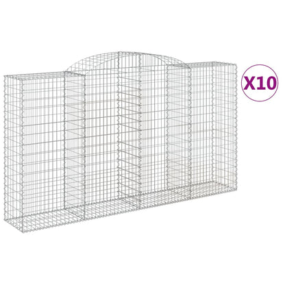 Gabionen mit Hochbogen 10 Stk 300x50x160/180cm Verzinktes Eisen
