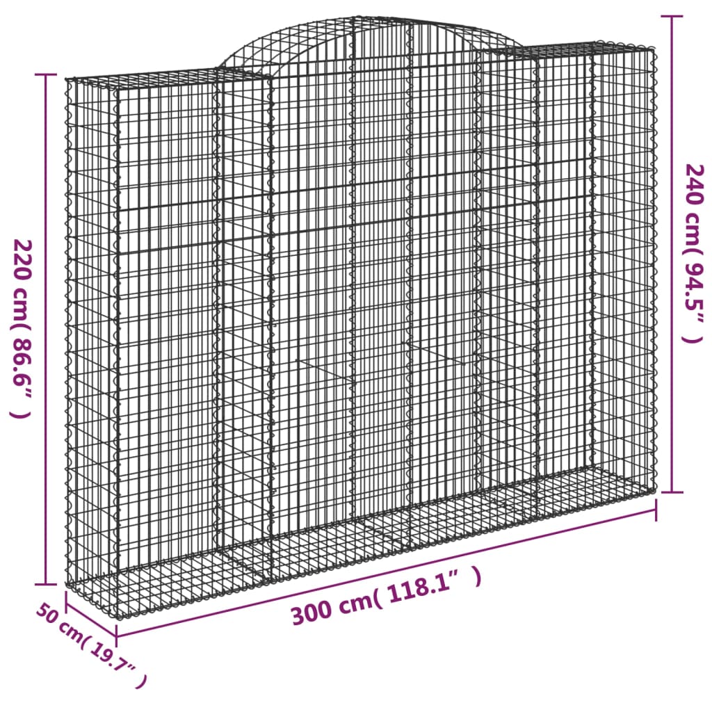 Gabionen mit Hochbogen 6 Stk. 300x50x220/240cm Verzinktes Eisen