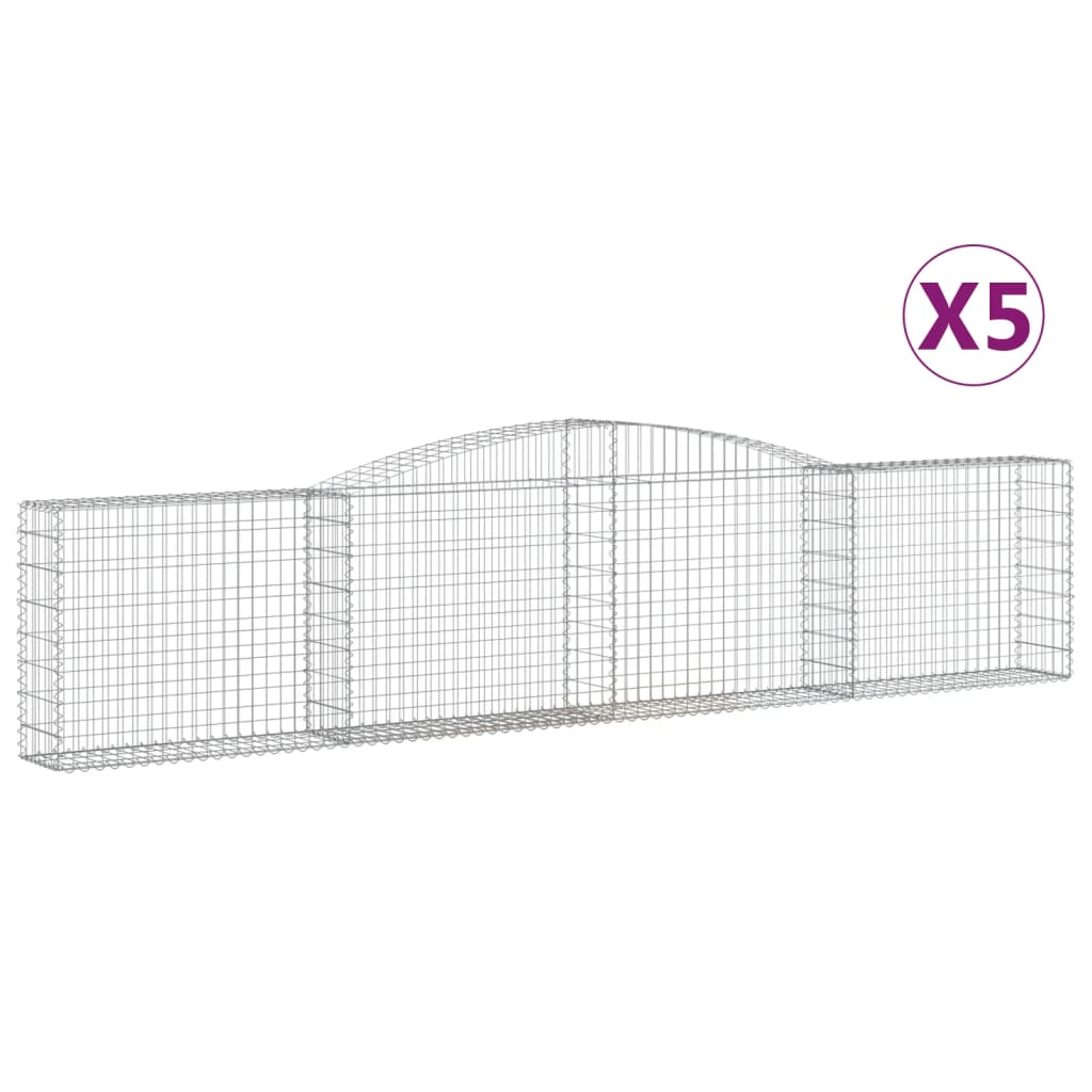 Gabionen mit Hochbogen 5 Stk. 400x30x80/100cm Verzinktes Eisen