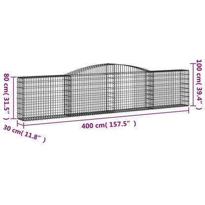 Gabionen mit Hochbogen 5 Stk. 400x30x80/100cm Verzinktes Eisen