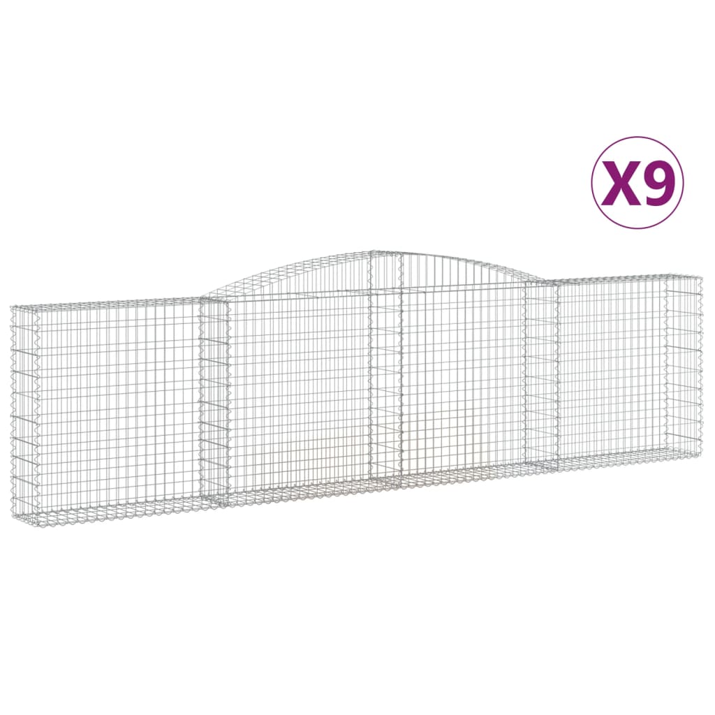 Gabionen mit Hochbogen 9 Stk. 400x30x100/120cm Verzinktes Eisen