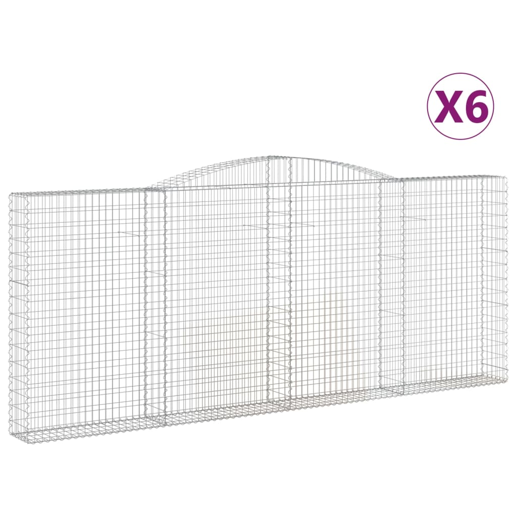 Gabionen mit Hochbogen 6 Stk. 400x30x160/180cm Verzinktes Eisen